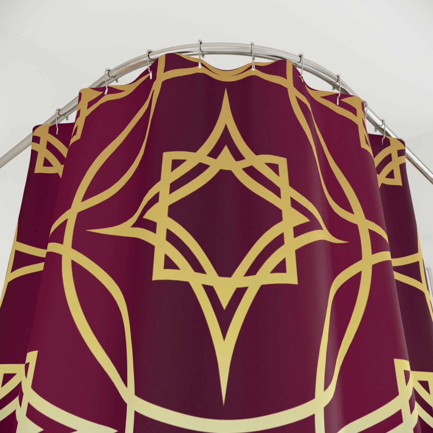 Gilded Geometric Shower Curtain — Burgundy & Gold Art Deco Bath Curtain