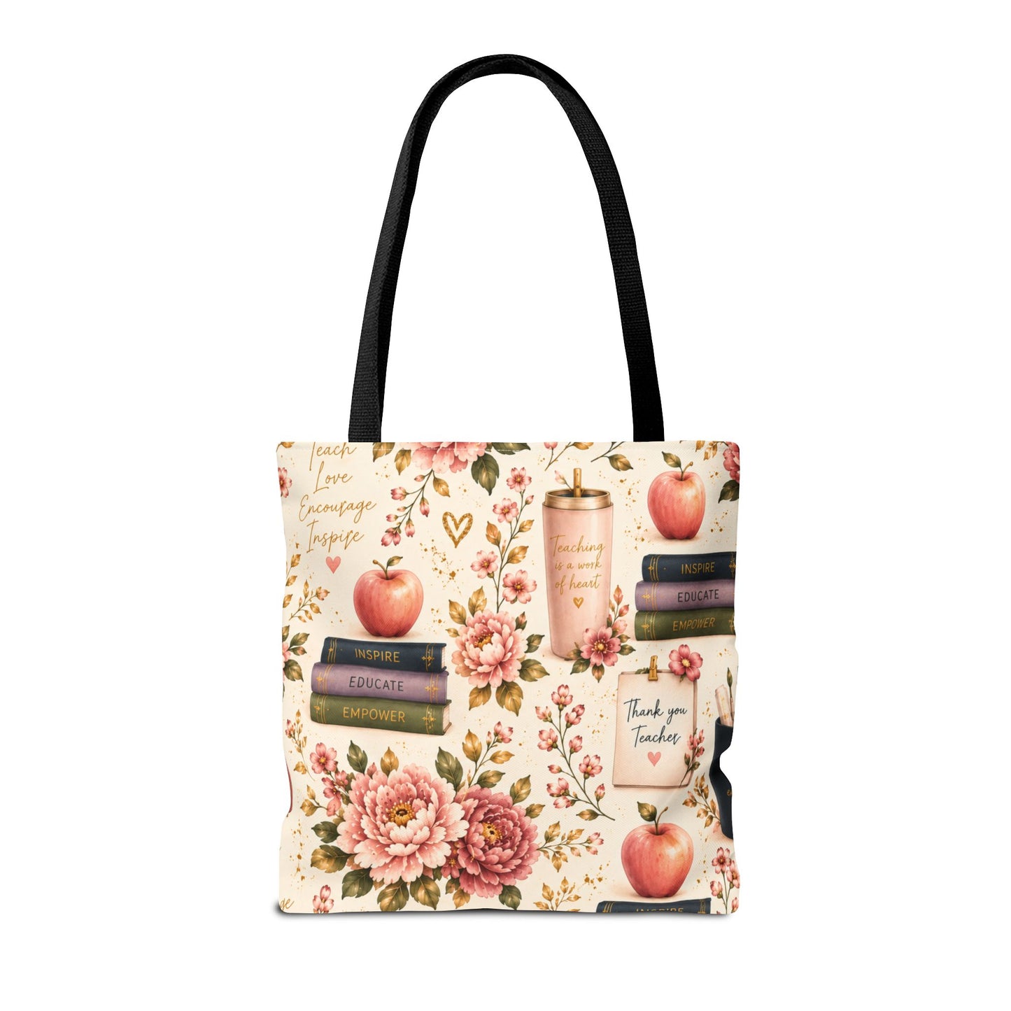 Teacher Appreciation Tote Bag - 'Thank You Teacher' Book & Apple Pattern