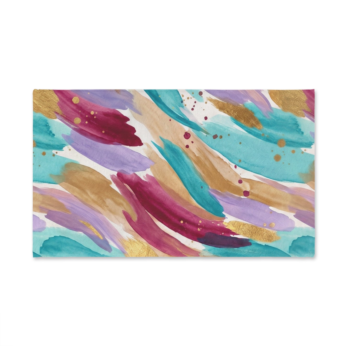 Abstract Watercolor Brushstroke Hand Towel — Teal, Plum & Gold Accent Kitchen Towel