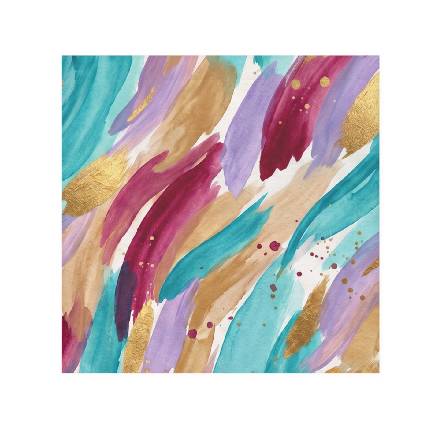 Abstract Watercolor Face Towel — Teal, Purple & Gold Brushstroke Pattern