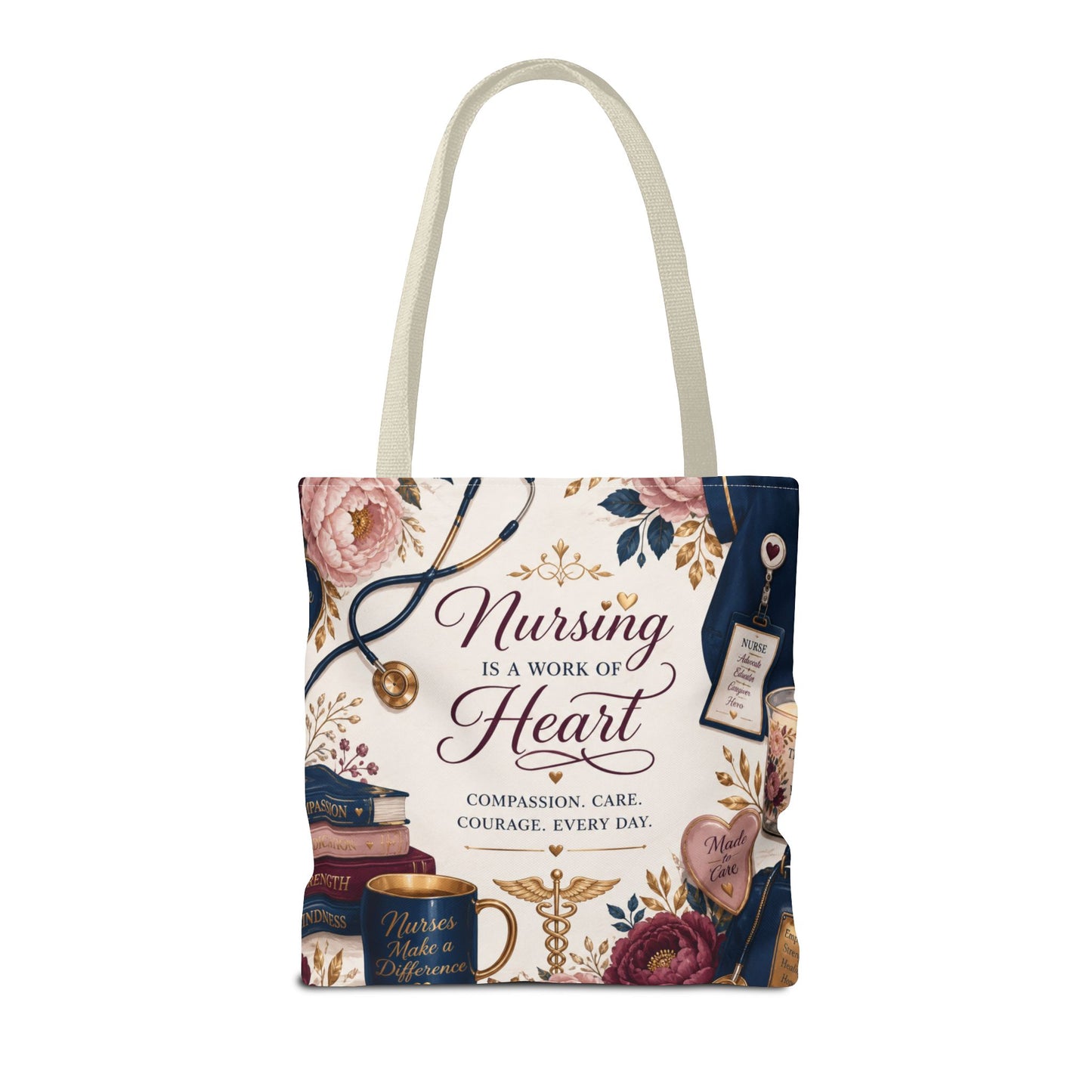 Nursing Is a Work of Heart Tote Bag – Floral Nurse Appreciation Gift