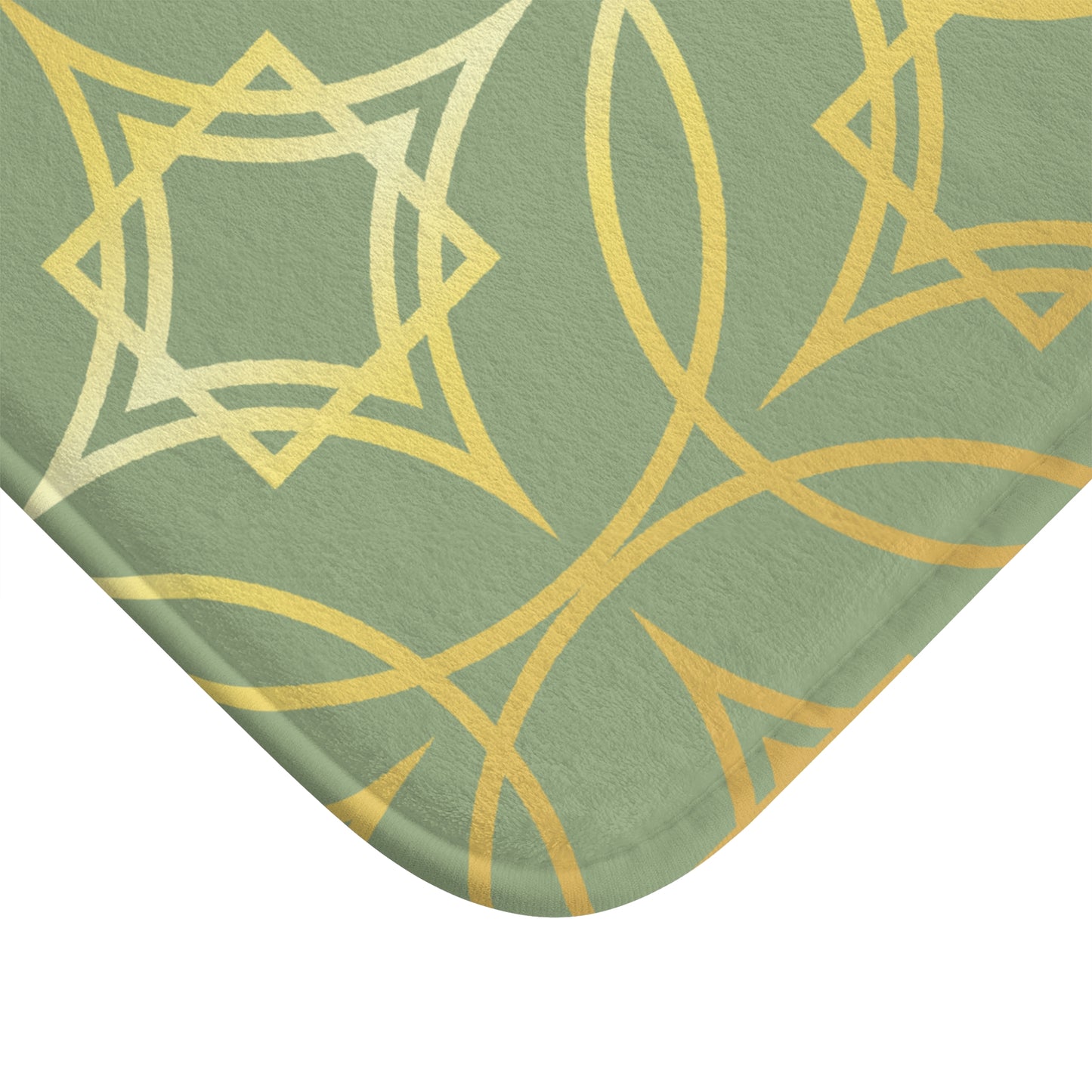 Gilded Geometric Bath Mat – Sage Green and Gold Shower Rug