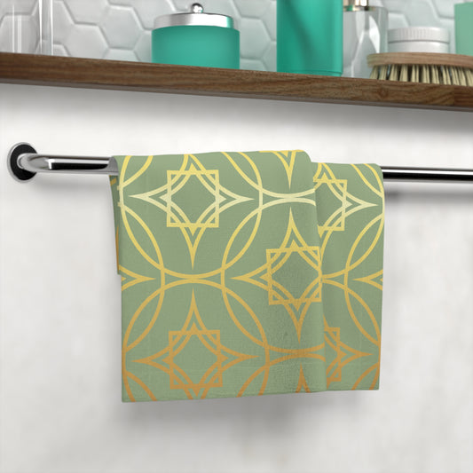 Gilded Geometric Sage Green & Gold Face Towel — Decorative Spa Hand Cloth