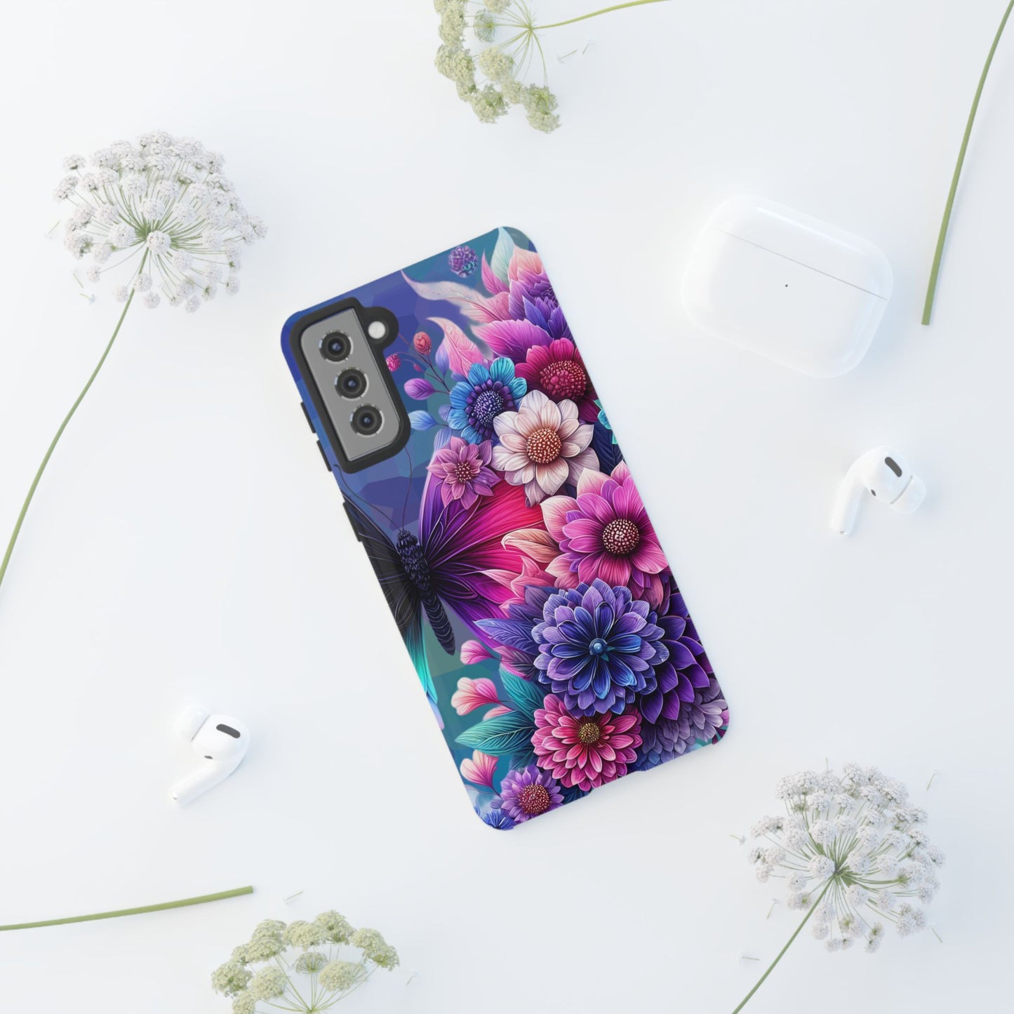 Butterfly Bloom Tough Phone Case — Vibrant Purple Blossom Protective Cover