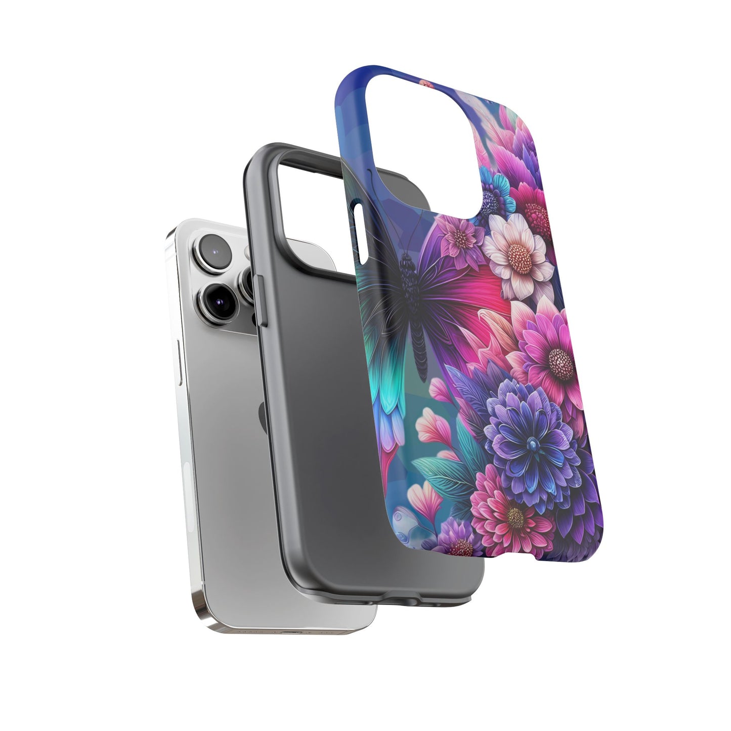 Butterfly Bloom Tough Phone Case — Vibrant Purple Blossom Protective Cover