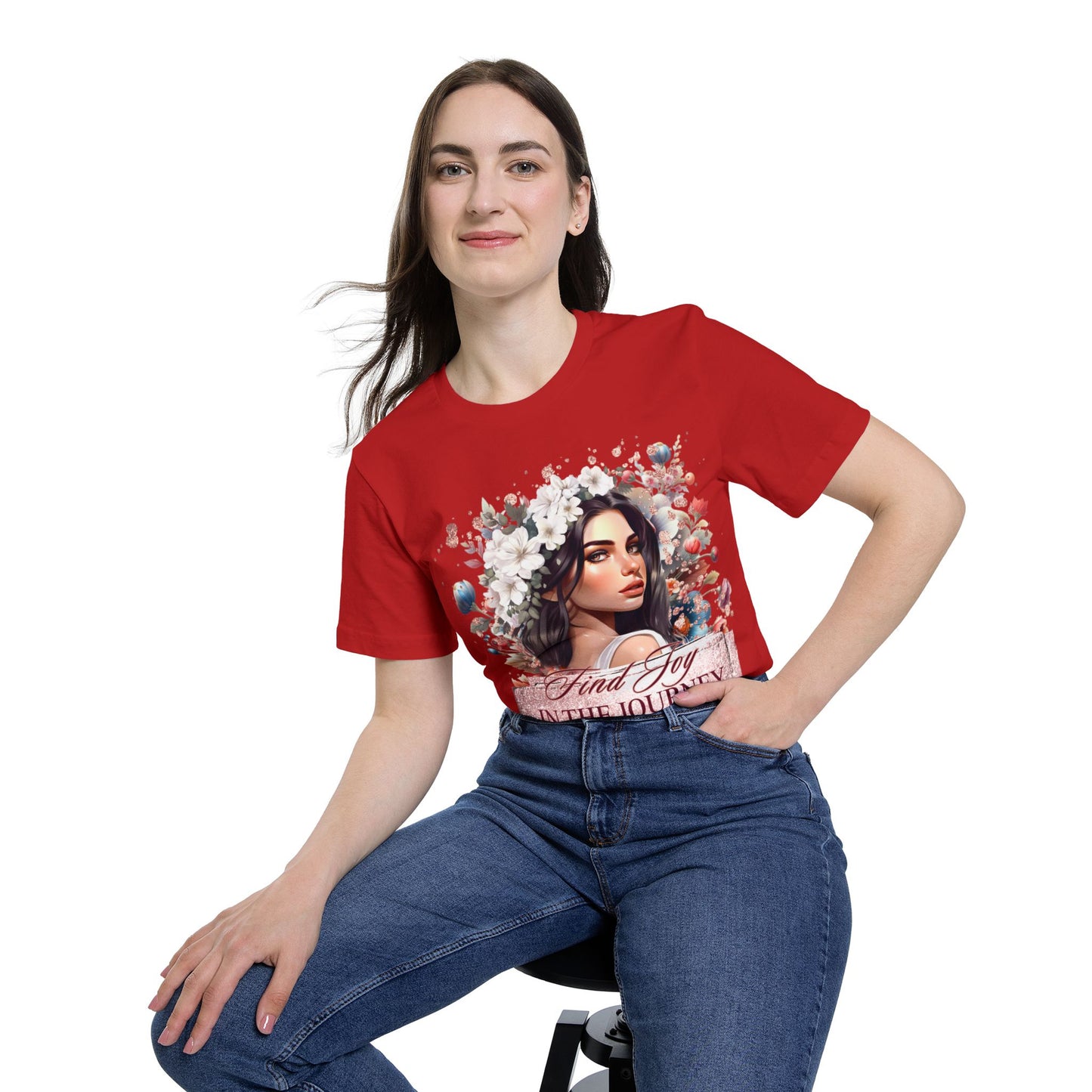Portrait Graphic T-Shirt 'Find Joy in the Journey' Floral Portrait T-Shirt