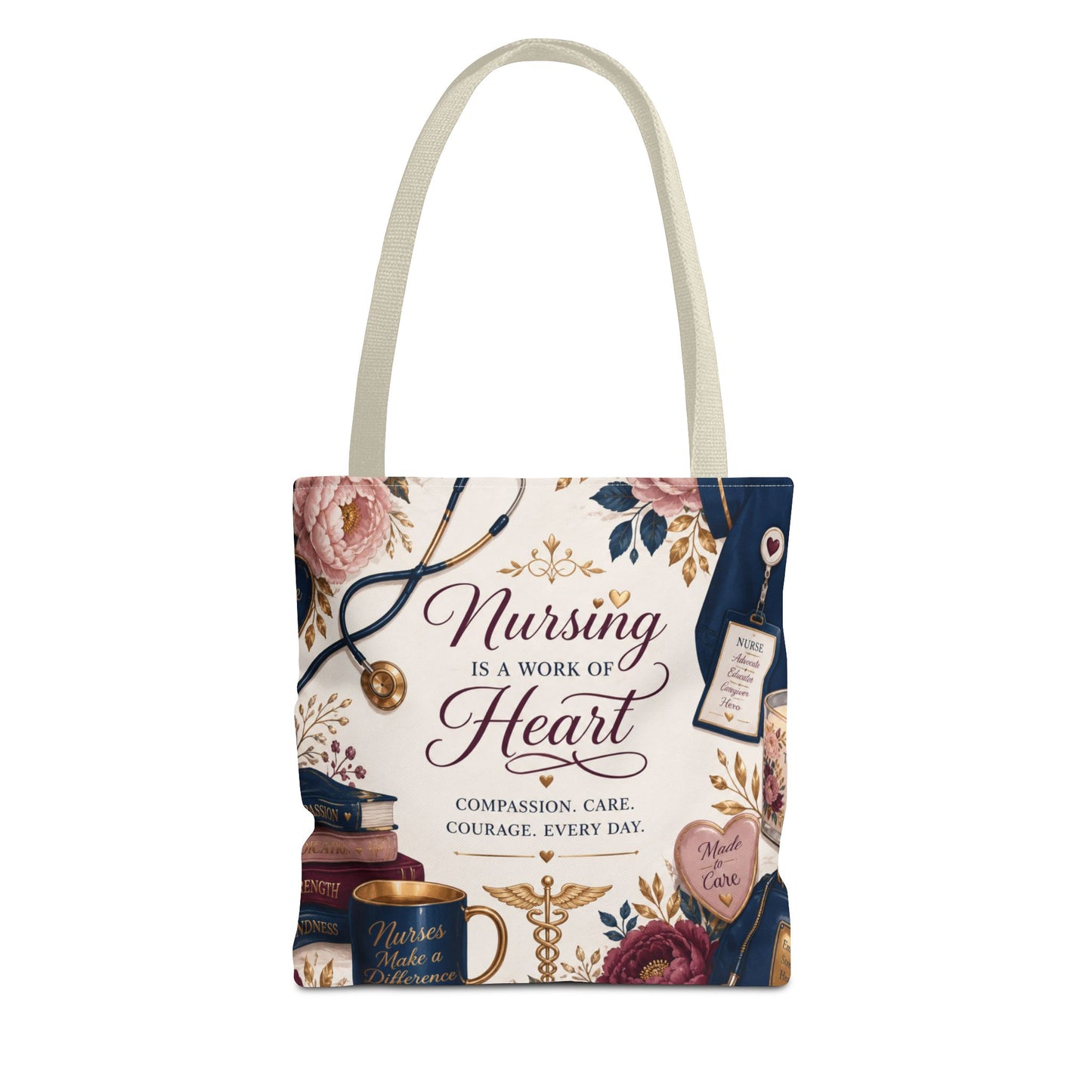 Nursing Is a Work of Heart Tote Bag – Floral Nurse Appreciation Gift