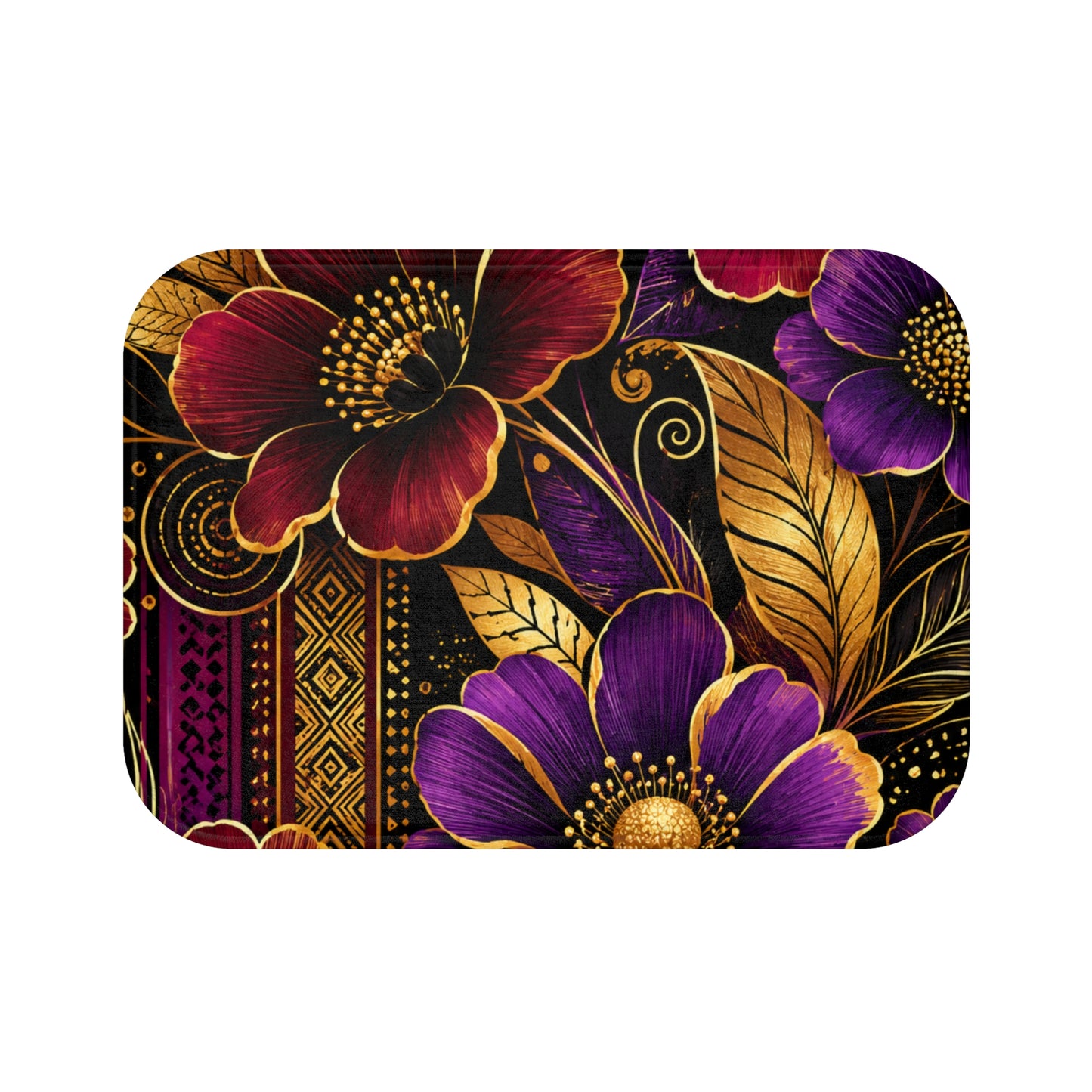 Zuri Garden Bath Mat – Plush Non-Slip Floral Bath Rug in Burgundy, Gold, Black & Purple