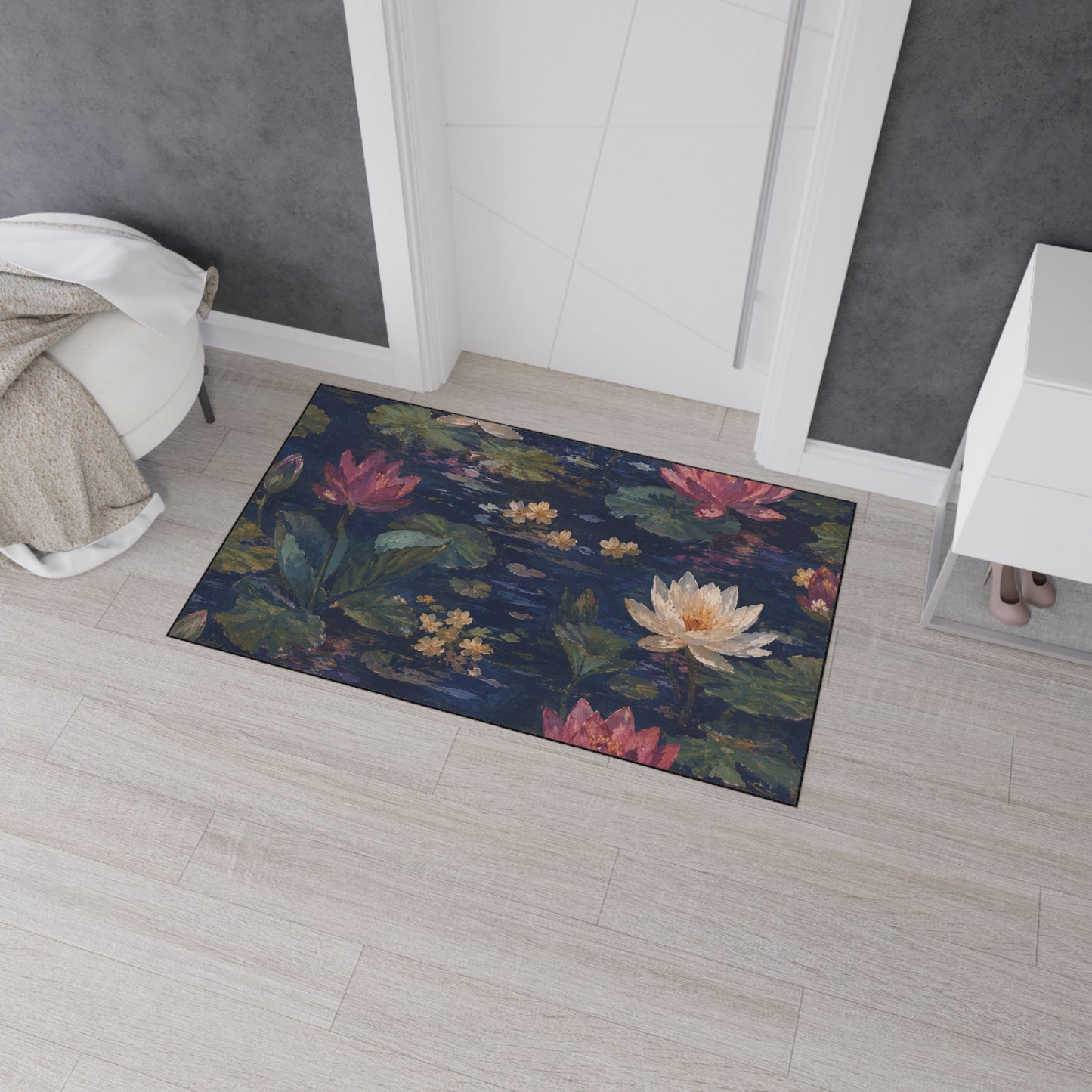 Dark Blue Lotus Pond Heavy-Duty Floor Mat — Durable Entryway Rug