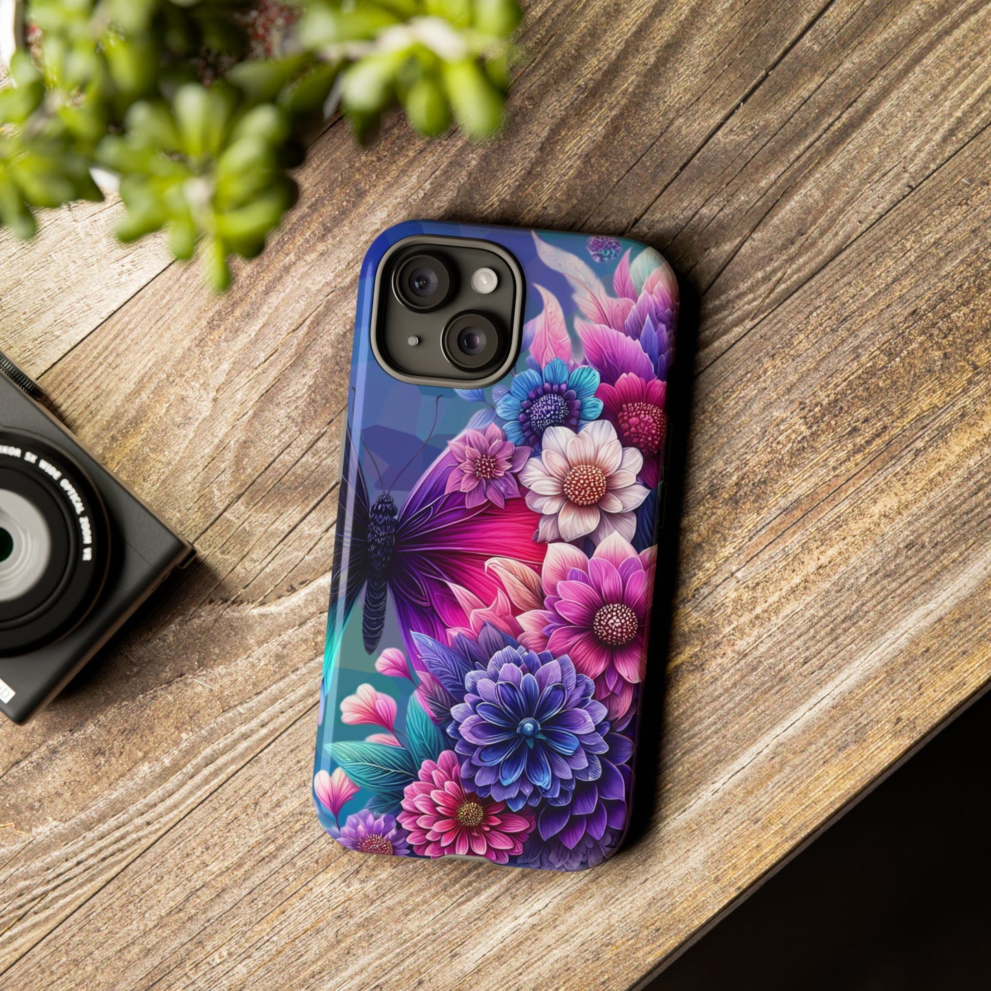 Butterfly Bloom Tough Phone Case — Vibrant Purple Blossom Protective Cover