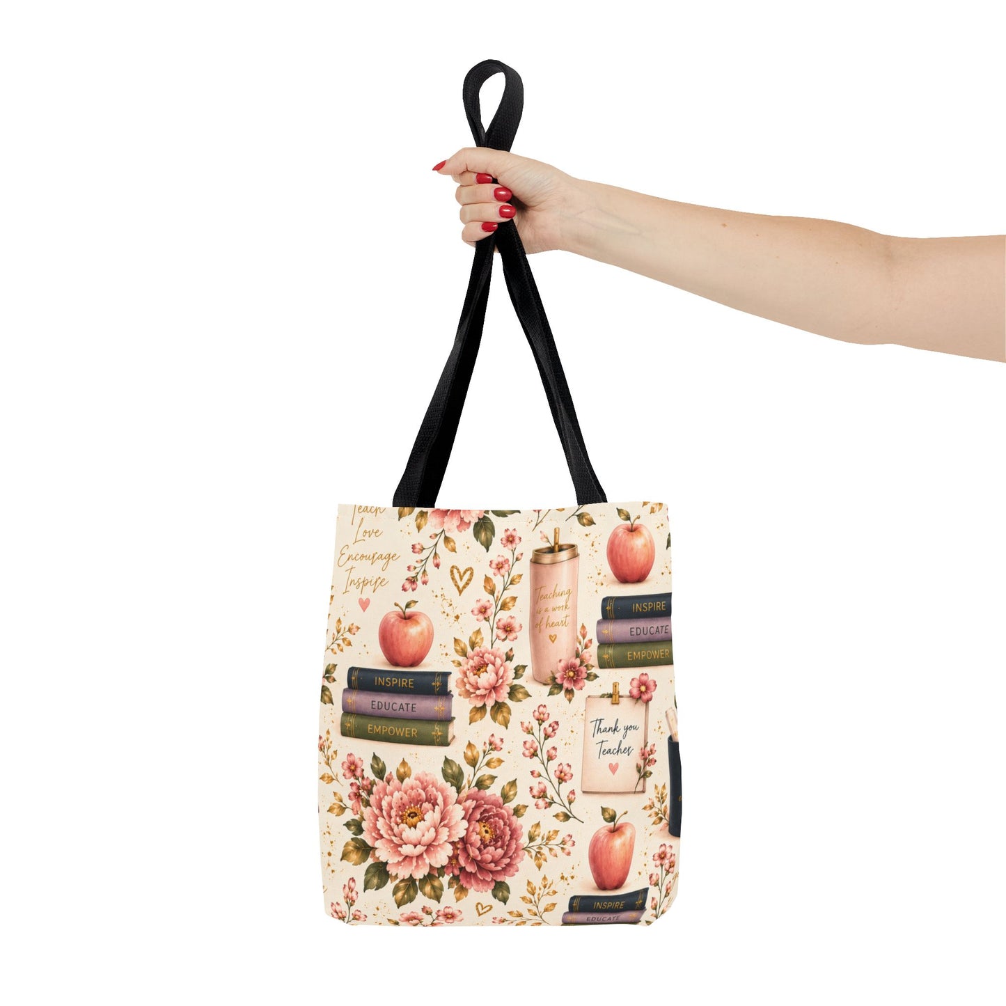 Teacher Appreciation Tote Bag - 'Thank You Teacher' Book & Apple Pattern