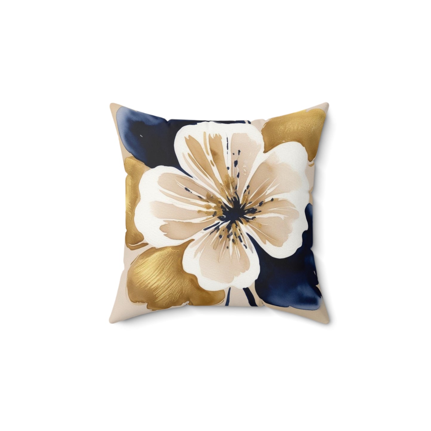 Floral Gold & Navy Faux Suede Square Pillow