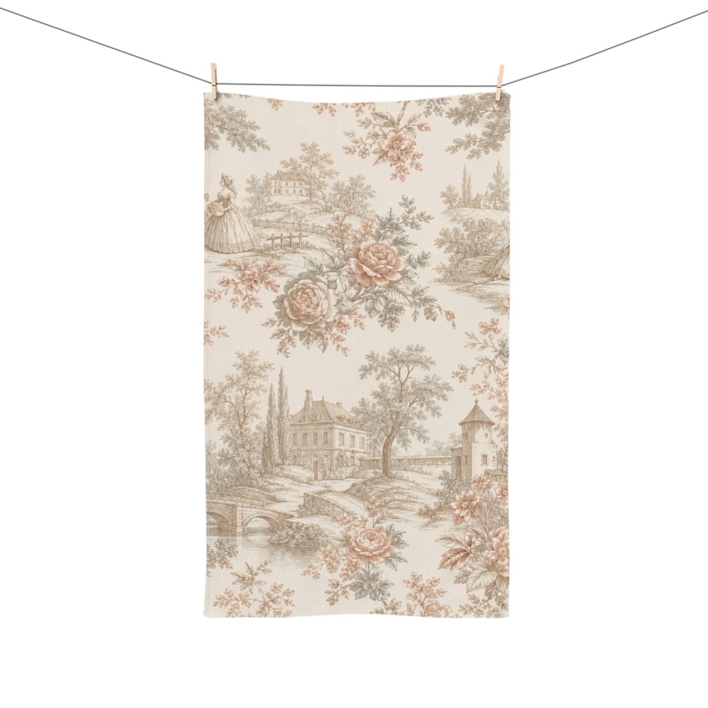 Château Rosé Hand Towel — French Country Floral Kitchen Towel
