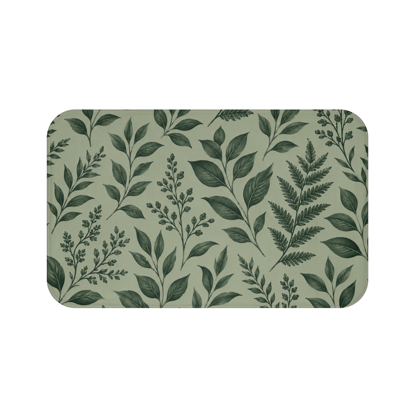 Botanical Green Leaf Bath Mat — Fern Pattern Bathroom Rug