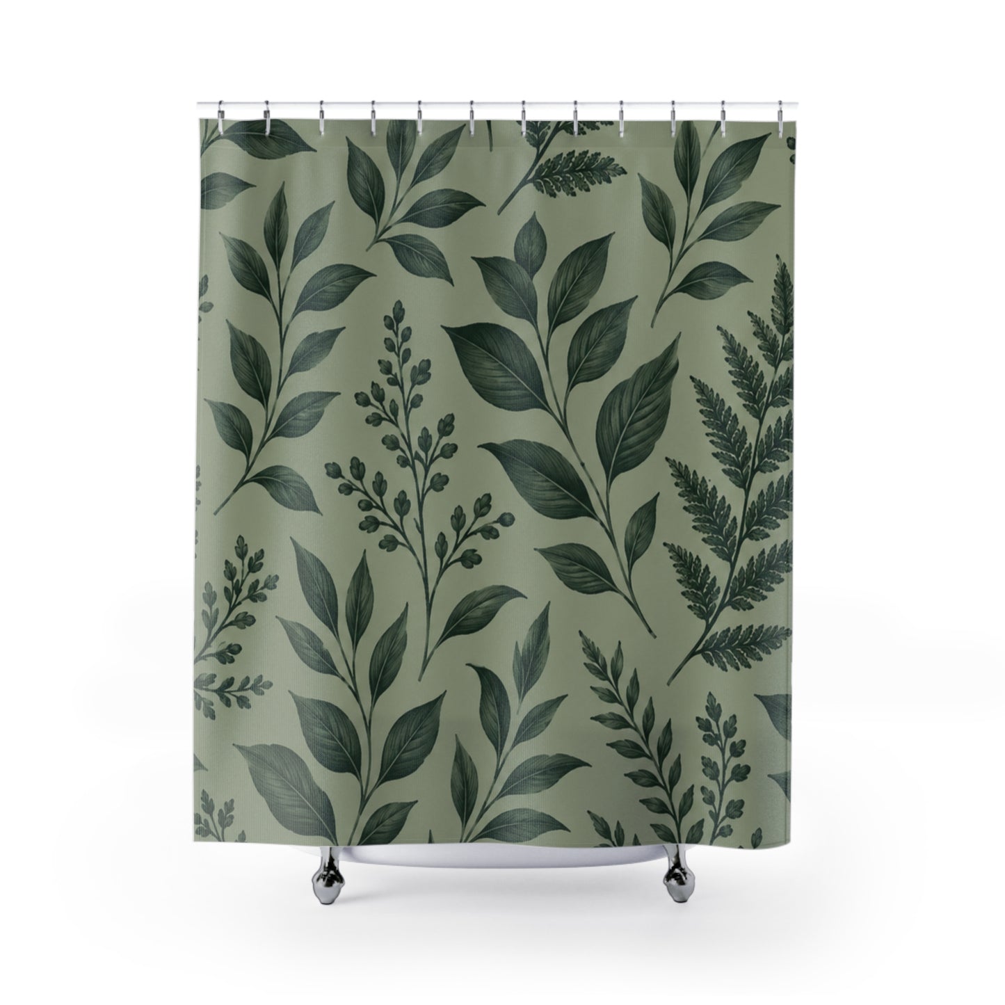 Botanical Green Leaf Shower Curtain