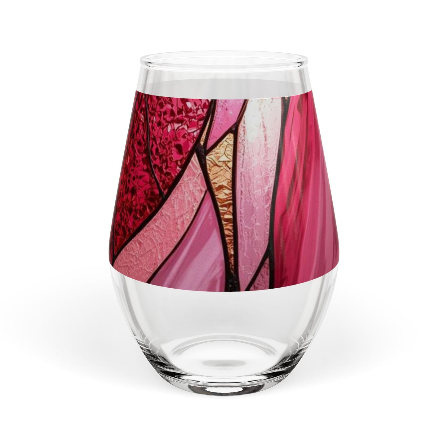 Rose Allure Stained Glass Stemless Wine Glass – 11.75 oz