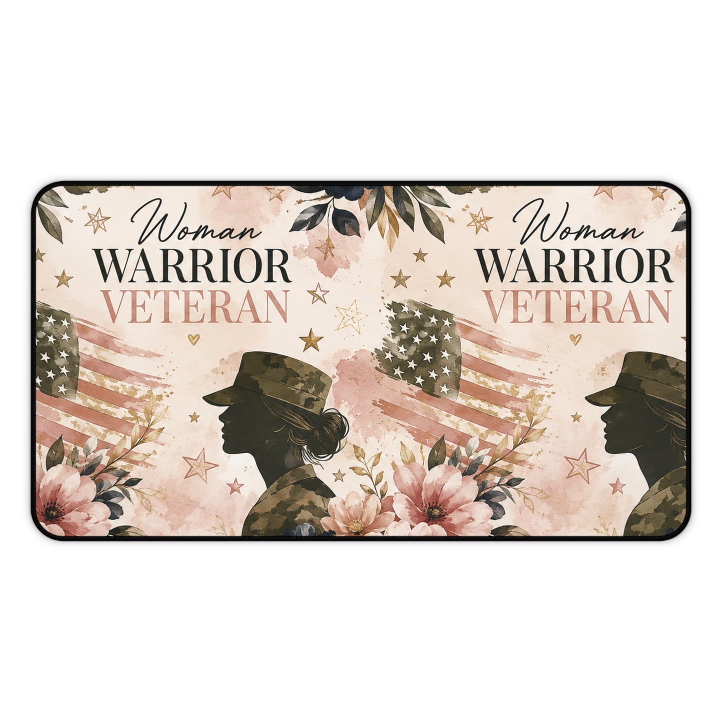 Woman Warrior Veteran Desk Mat — Feminine Patriotic Military Mouse Pad