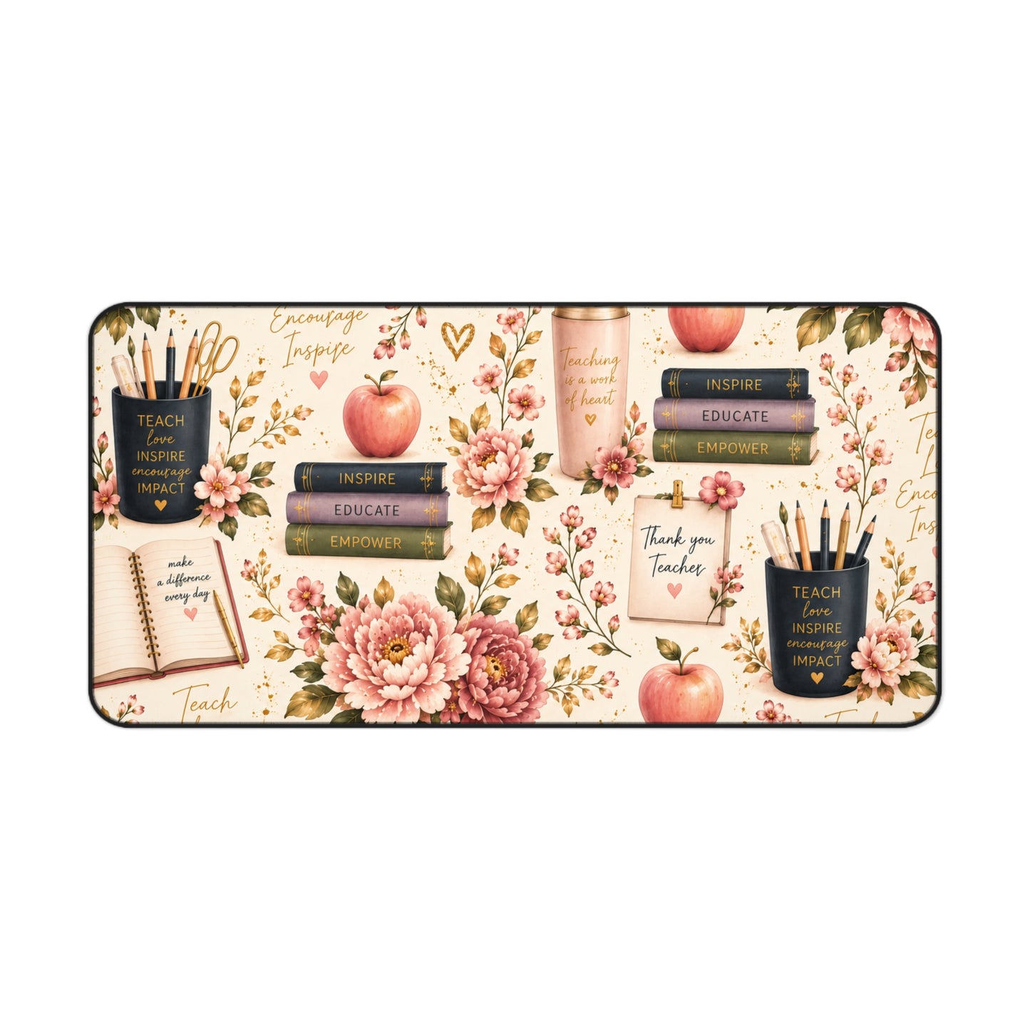 Teacher Appreciation Floral Desk Mat — 'Thank You Teacher' Laptop Mousepad