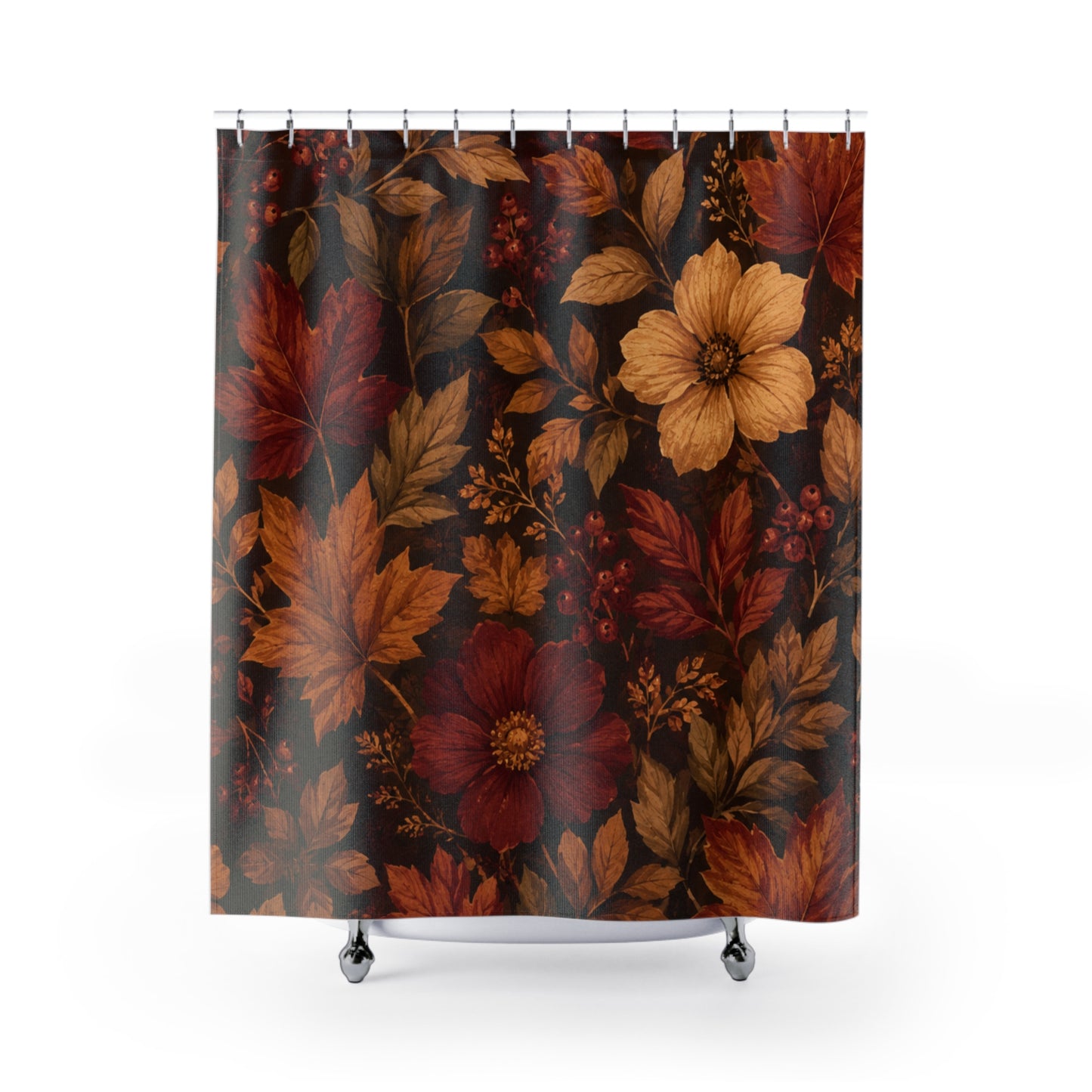 Rustic Fall Shower Curtain — Fall Leaves & Flowers Bathroom Decor