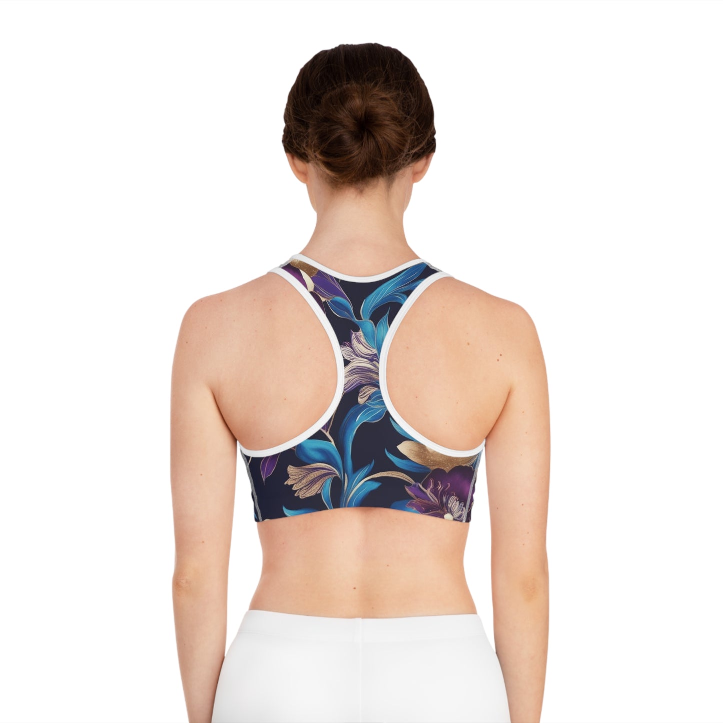 Purple/Blue Boho Floral Sports Bra (AOP)