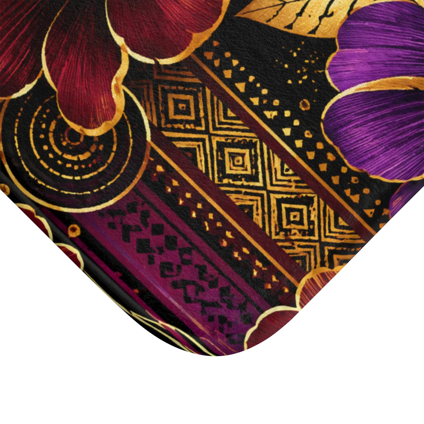 Zuri Garden Bath Mat – Plush Non-Slip Floral Bath Rug in Burgundy, Gold, Black & Purple