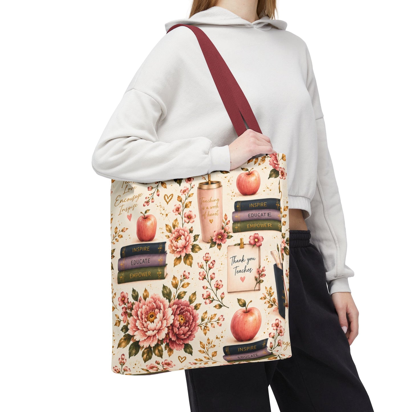 Teacher Appreciation Tote Bag - 'Thank You Teacher' Book & Apple Pattern