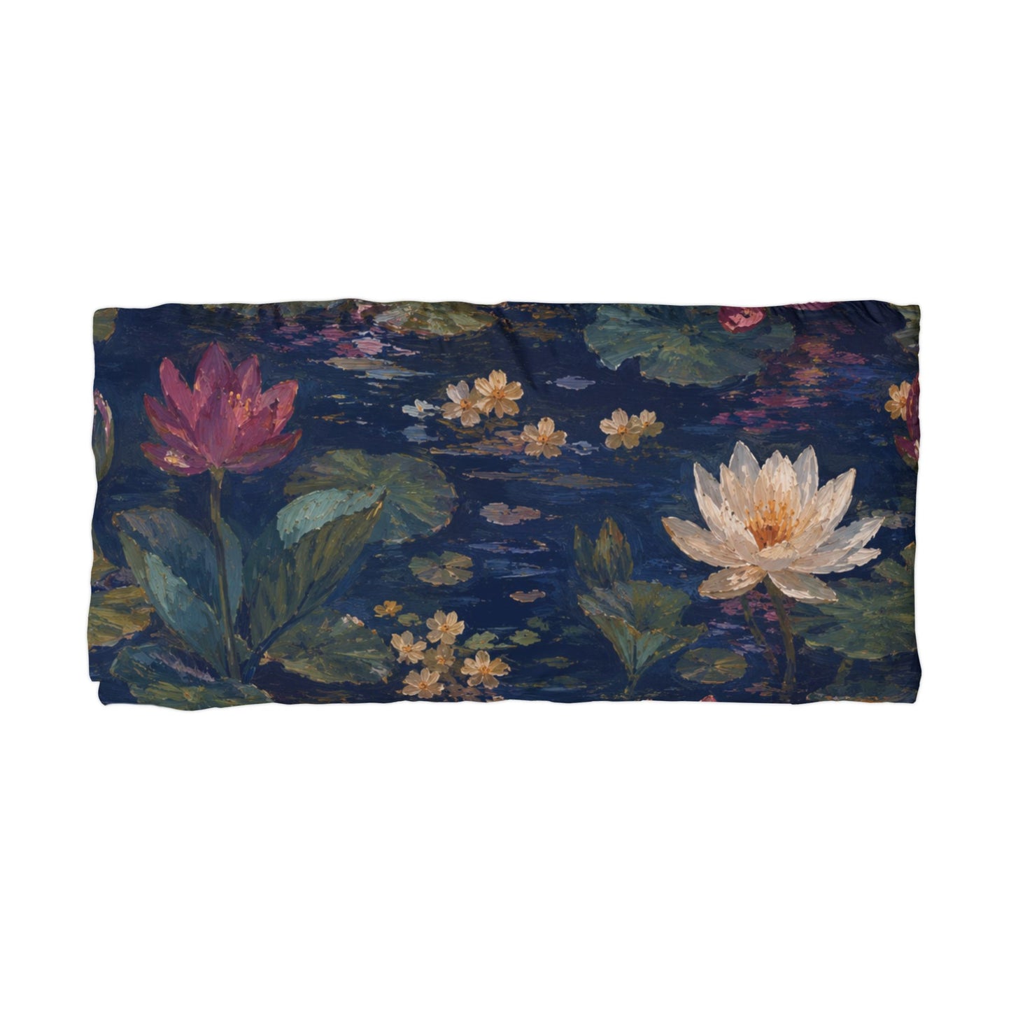 Dark Blue Lotus Pond Microfiber Pillow Cover