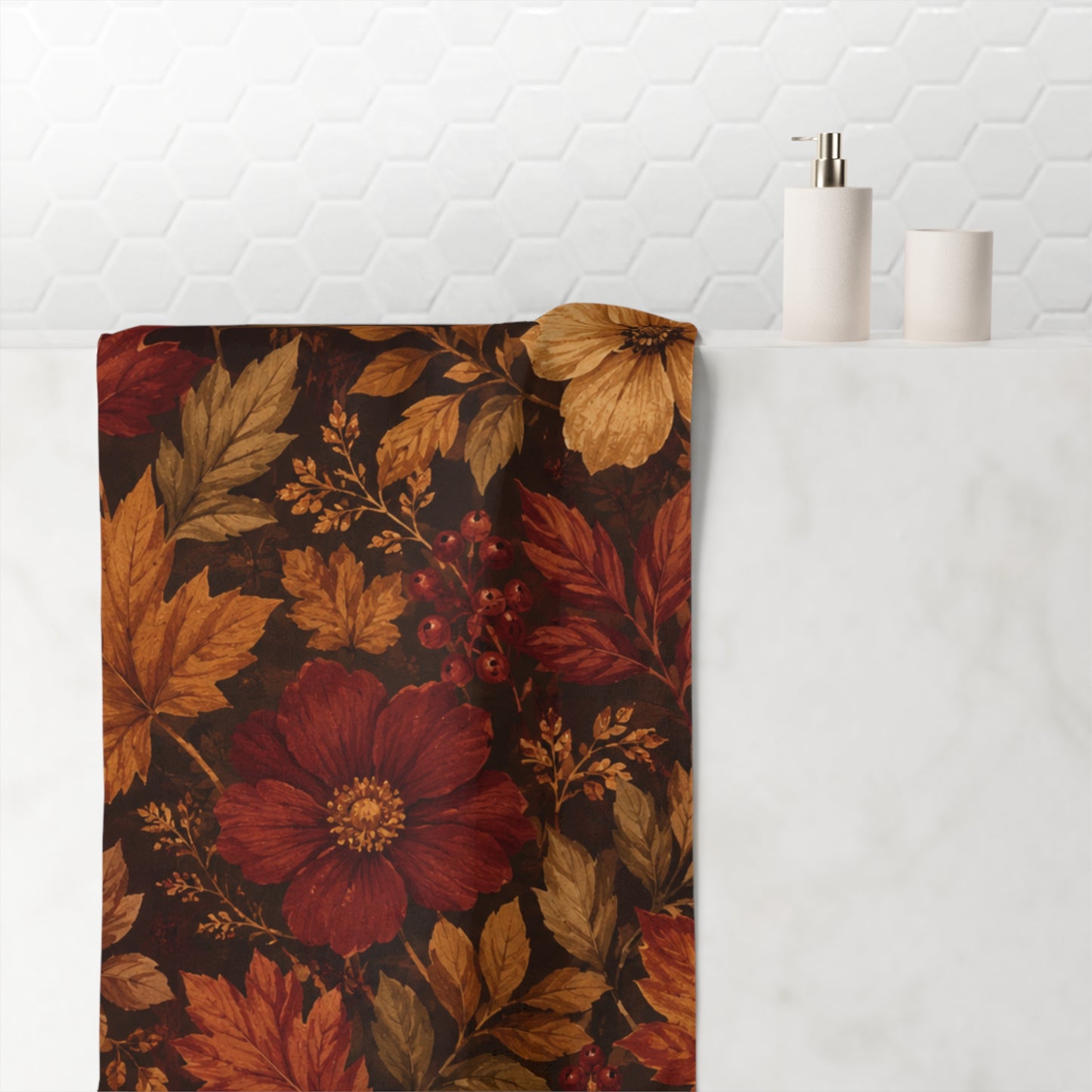 Rustic Fall Cotton Towel — Vintage Leaves & Blooms