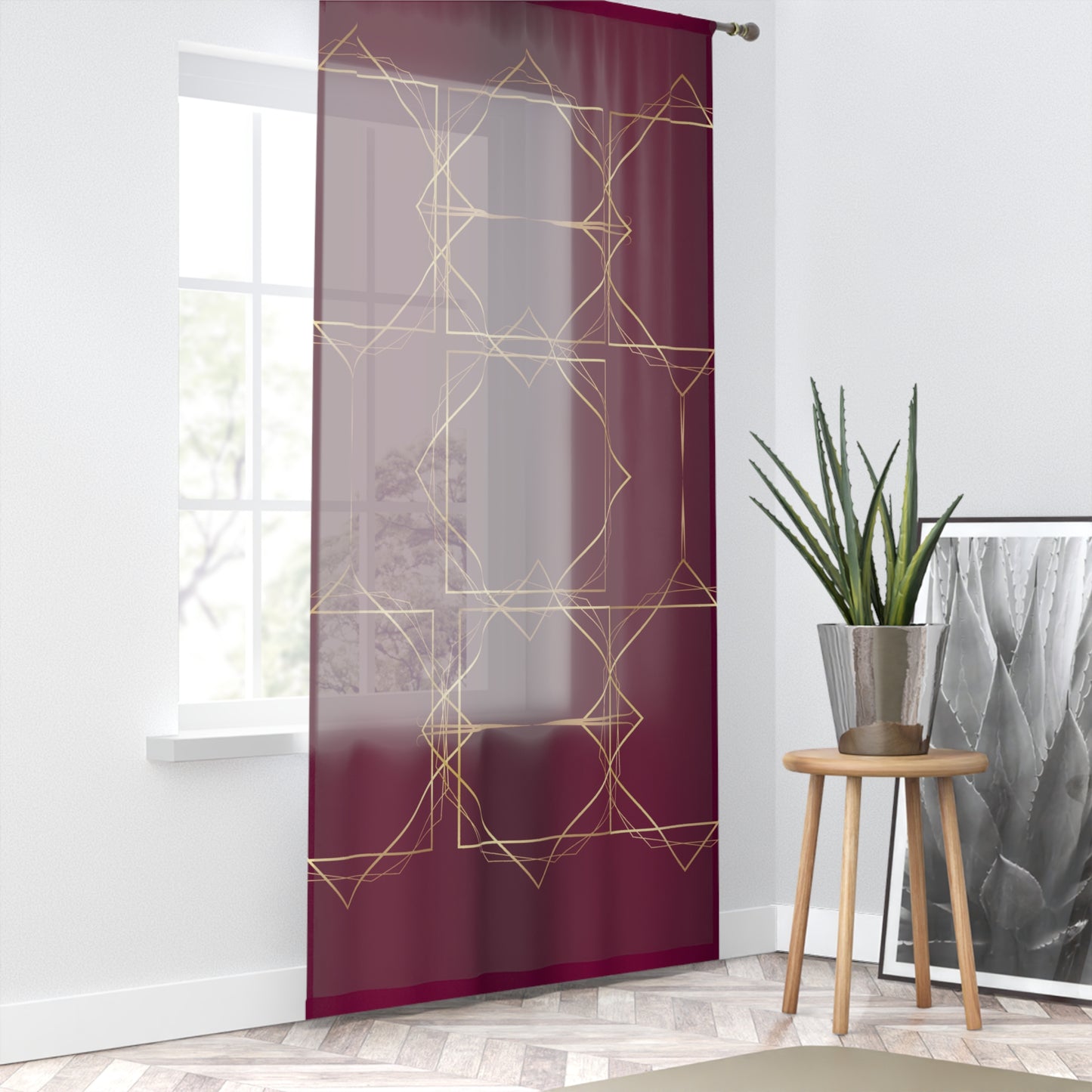 Gilded Elegance (Burgundy) Sheer Window Curtain