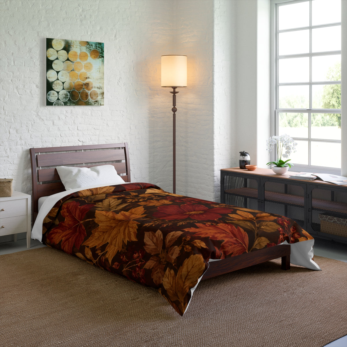 Rustic Fall Comforter — Warm Fall Floral Bedding in Rust & Golden Tones