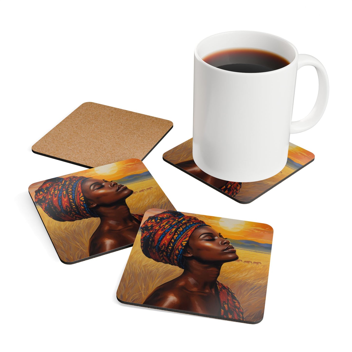 Sunrise in the Serengeti Corkwood Coaster Set