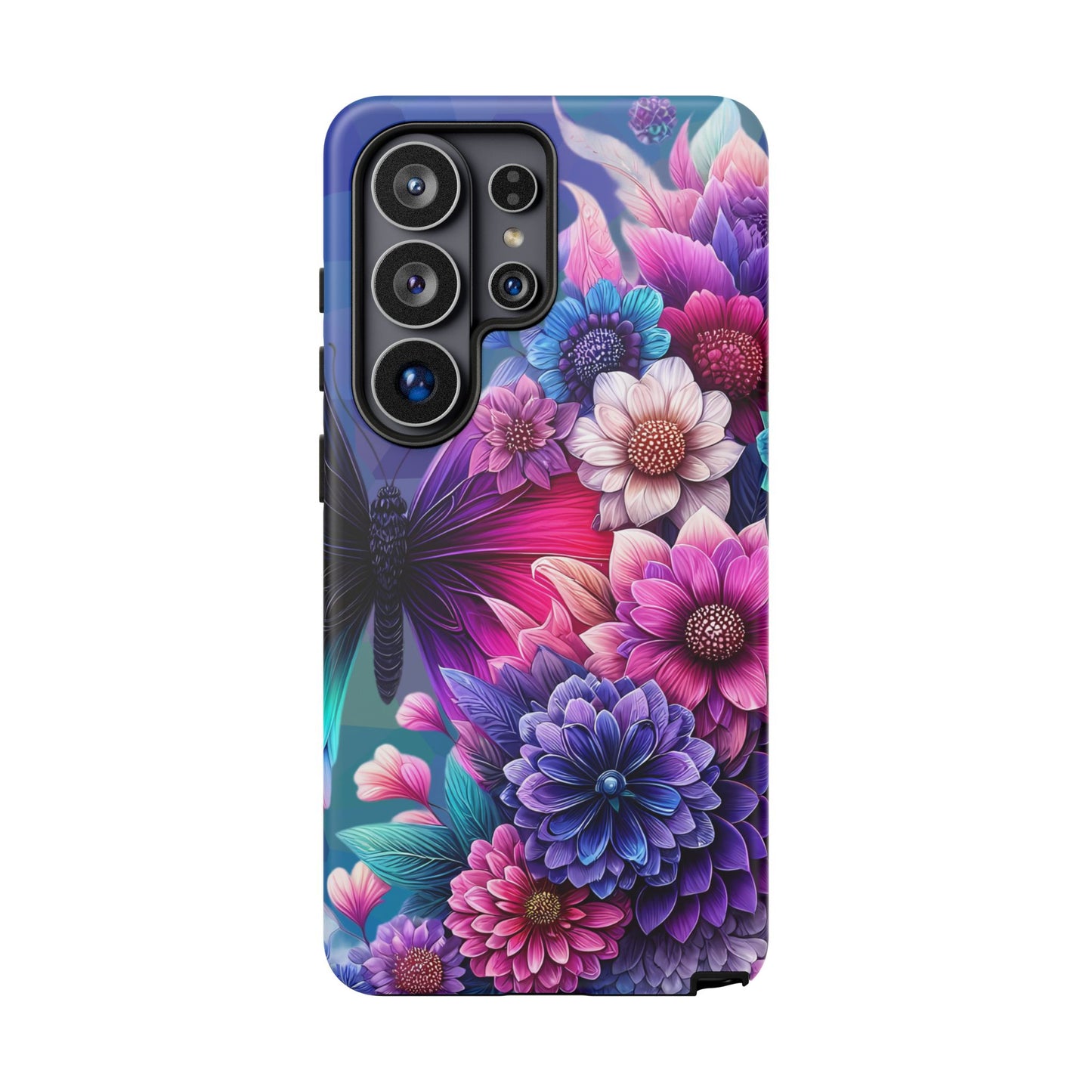 Butterfly Bloom Tough Phone Case — Vibrant Purple Blossom Protective Cover