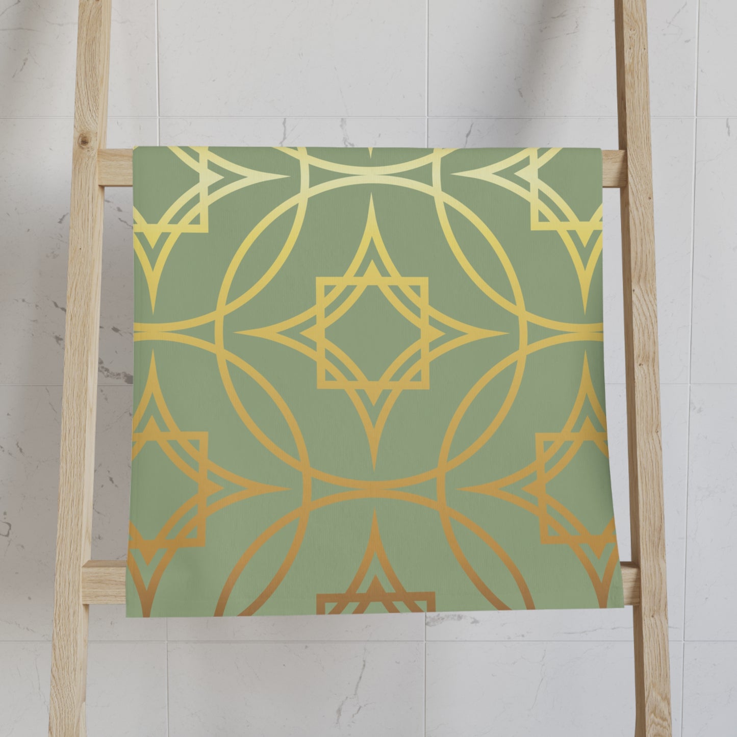 Gilded Geometric Hand Towel - Sage Green & Gold Decorative Kitchen & Bath Accent
