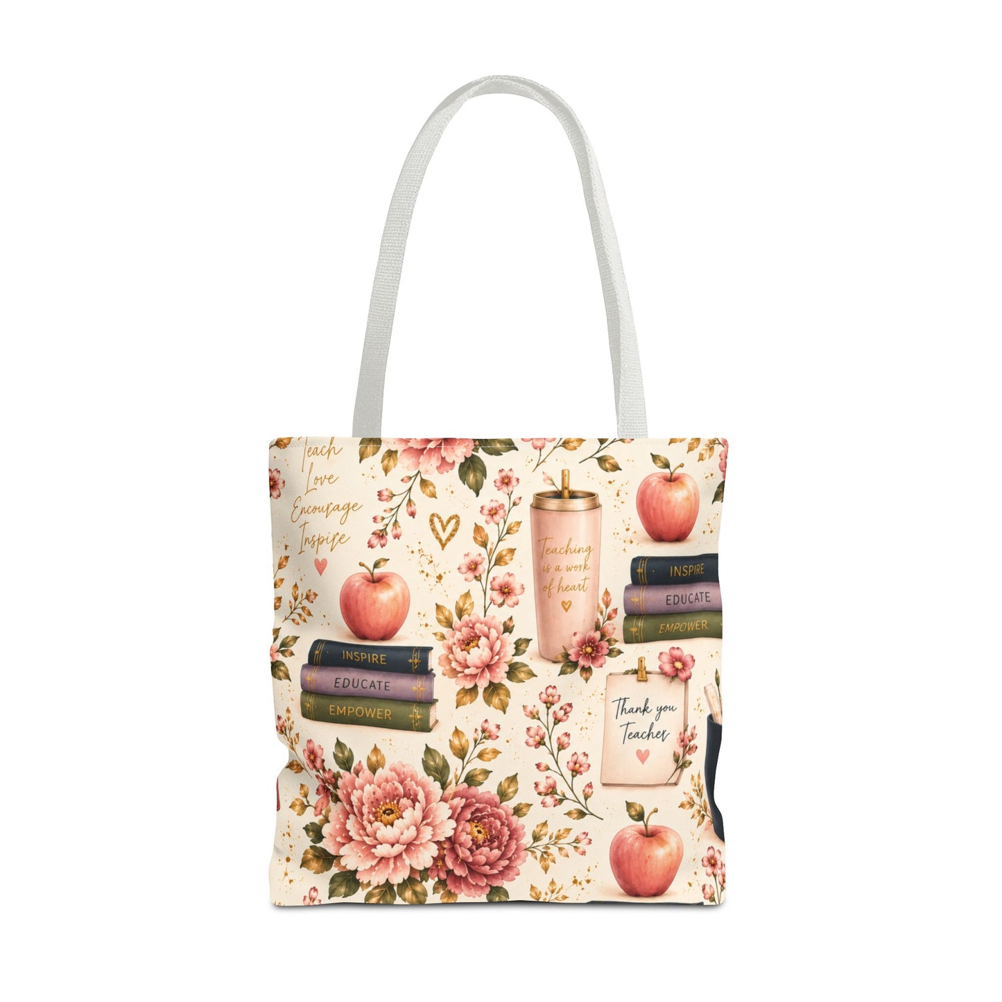 Teacher Appreciation Tote Bag - 'Thank You Teacher' Book & Apple Pattern