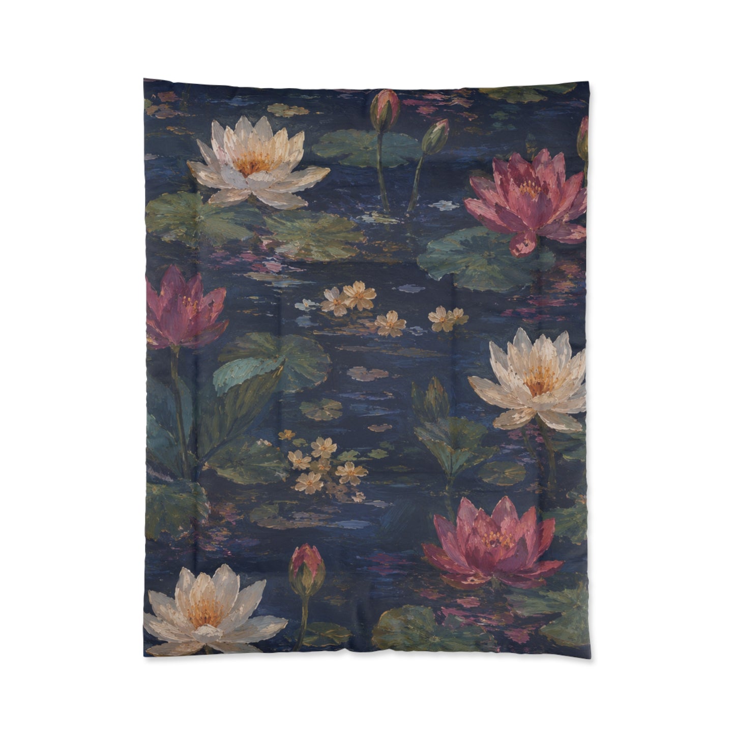 Dark Blue Lotus Pond - Floral Bedspread