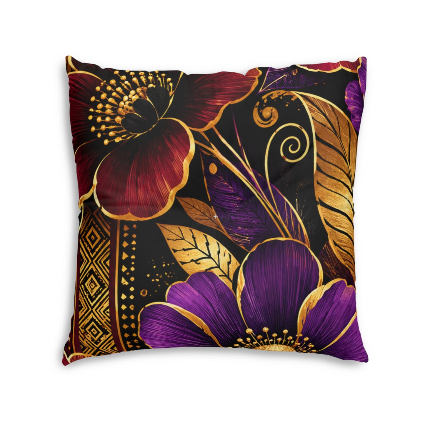 Zuri Garden Tufted Floor Pillow — Purple & Gold Decorative Cushion