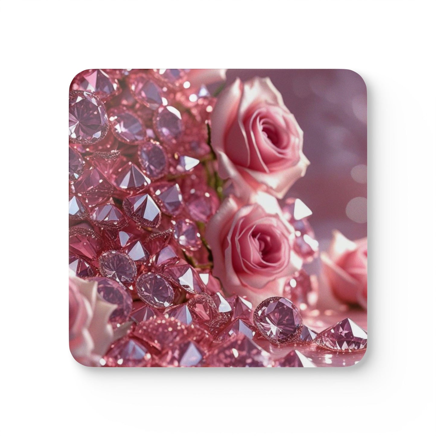Pink Diamonds & Petals Corkwood Coaster Set