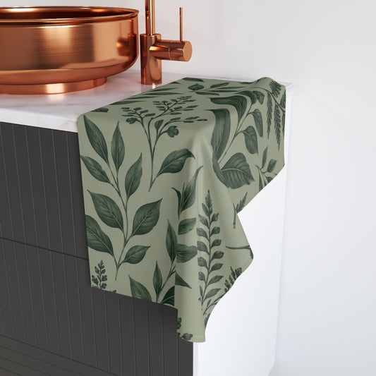 Botanical Green Leaf Hand Towel — Green Foliage Kitchen & Bath Accent