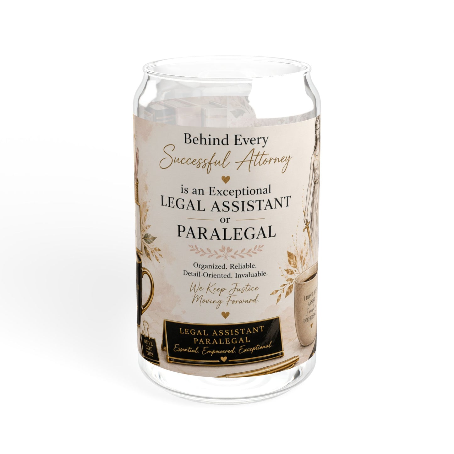 Counsel & Confidence: Paralegal or Legal Asst. Sipper Glass – 16oz Mason Tumbler with Straw (Appreciation Gift)
