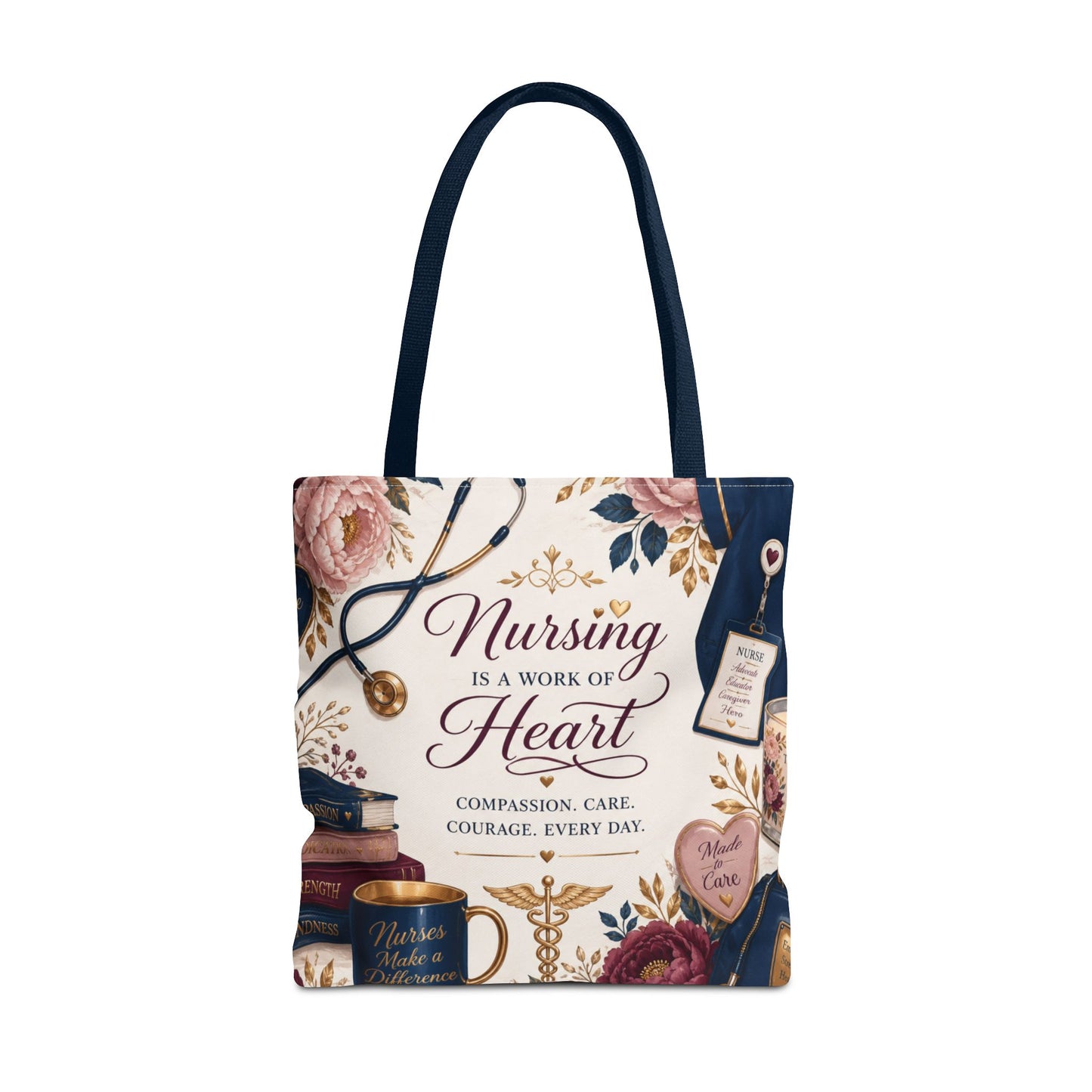 Nursing Is a Work of Heart Tote Bag – Floral Nurse Appreciation Gift