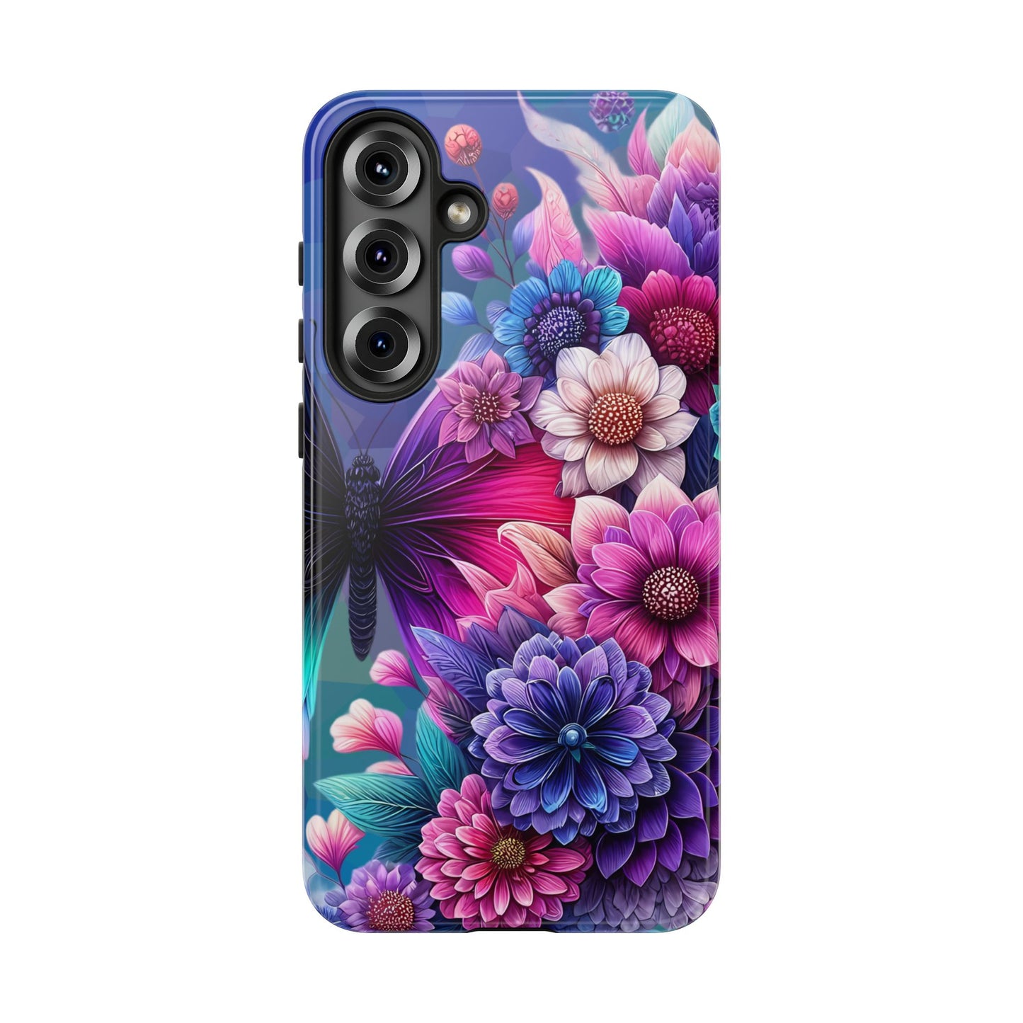 Butterfly Bloom Tough Phone Case — Vibrant Purple Blossom Protective Cover