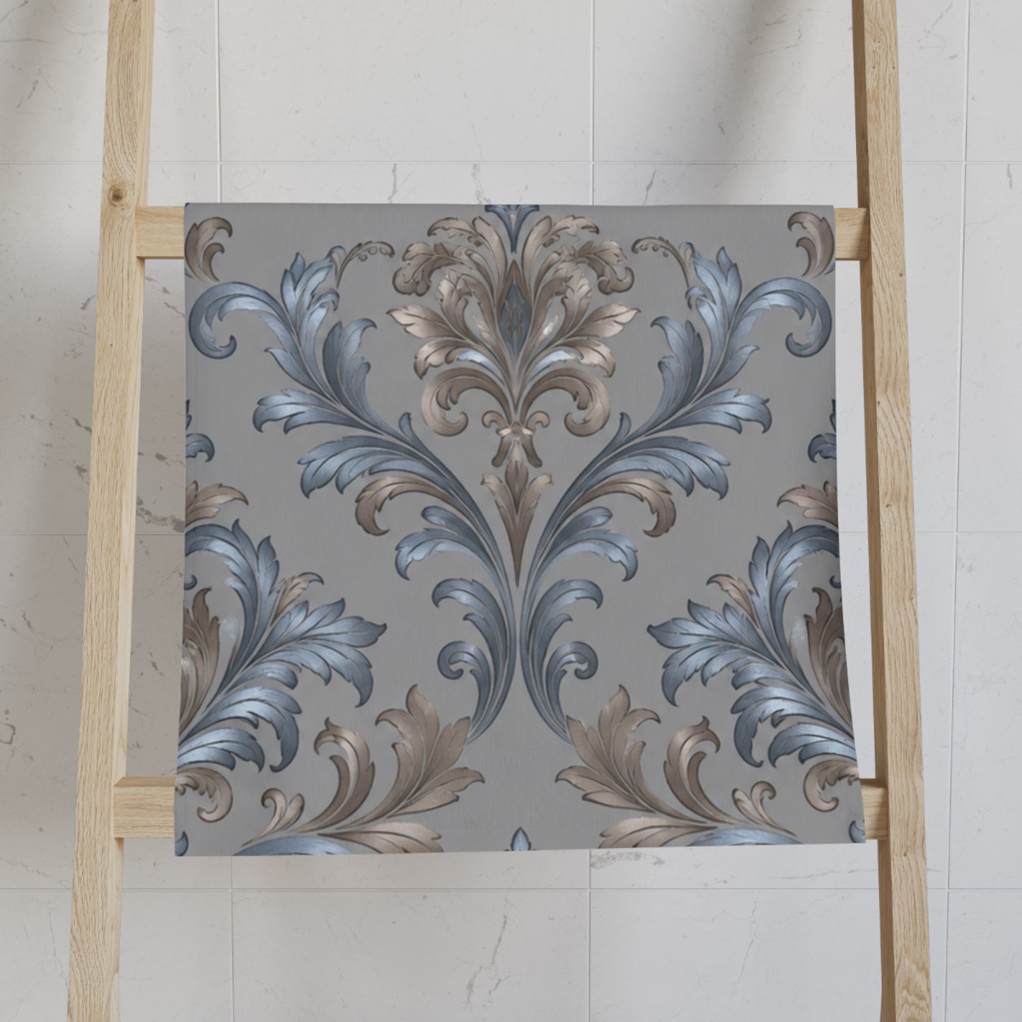 Elegant Blue Gray Damask  Hand Towel - Bathroom Accessory