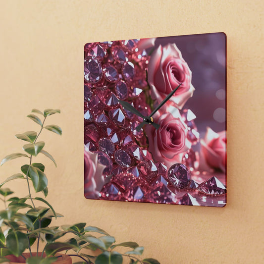 Pink Diamonds & Petals Acrylic Wall Clock