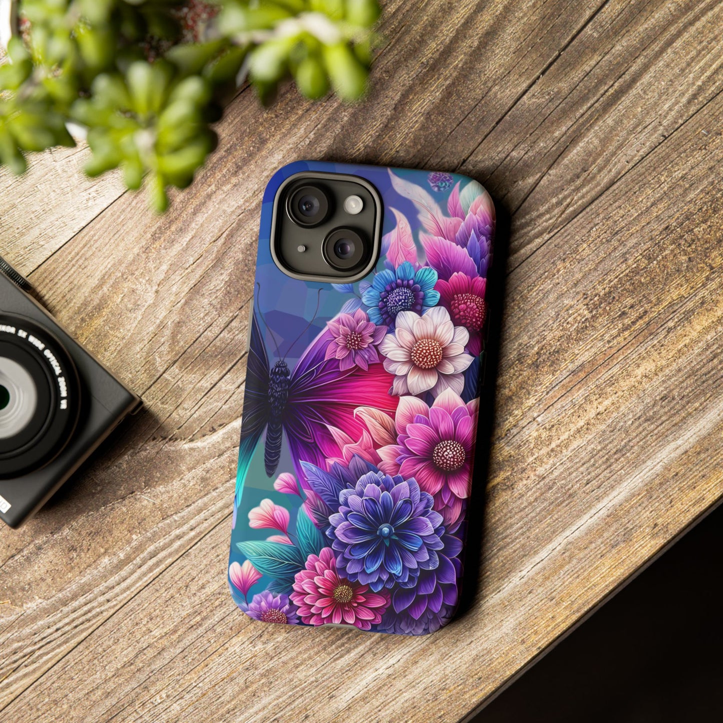 Butterfly Bloom Tough Phone Case — Vibrant Purple Blossom Protective Cover
