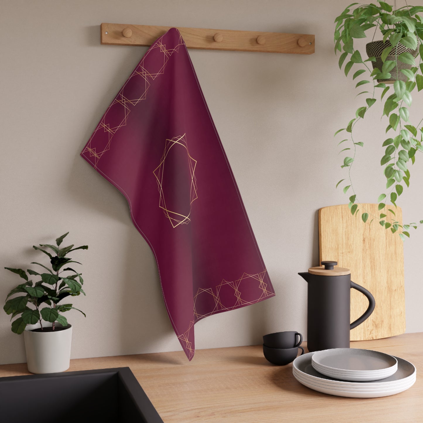 Gilded Elegance (Burgundy) Tea Towels (cotton, poly)