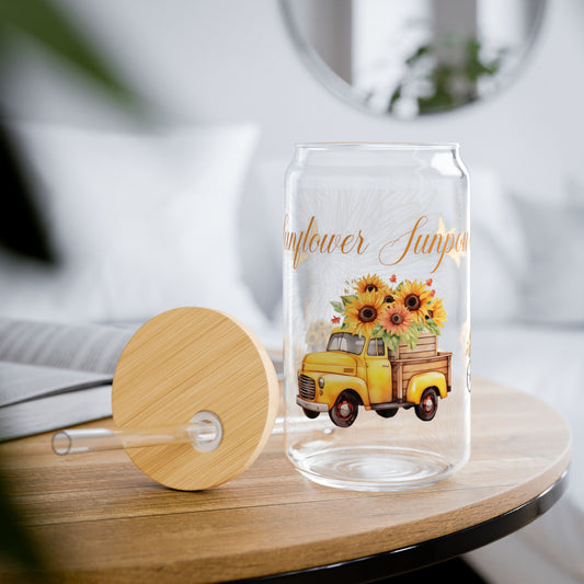 Sunflower Sunpower Sipper Glass, 16oz