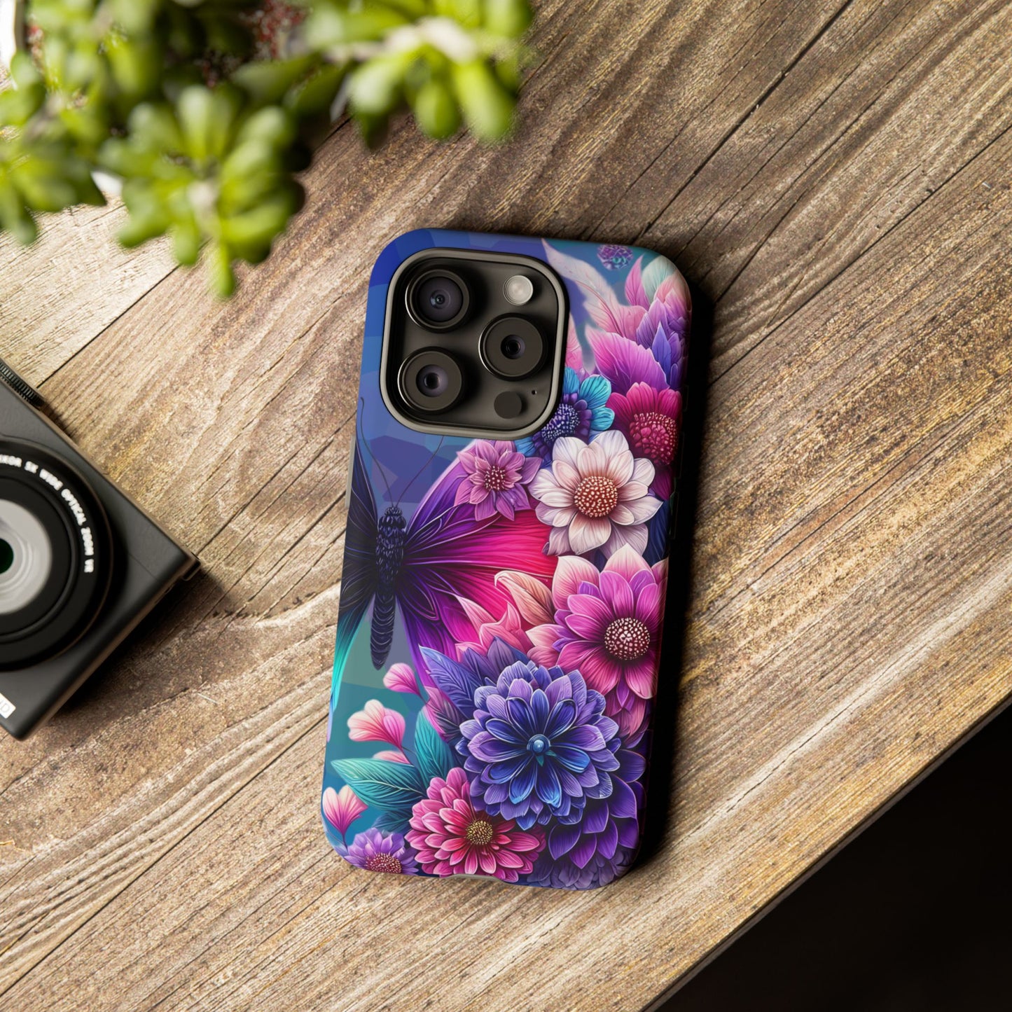 Butterfly Bloom Tough Phone Case — Vibrant Purple Blossom Protective Cover