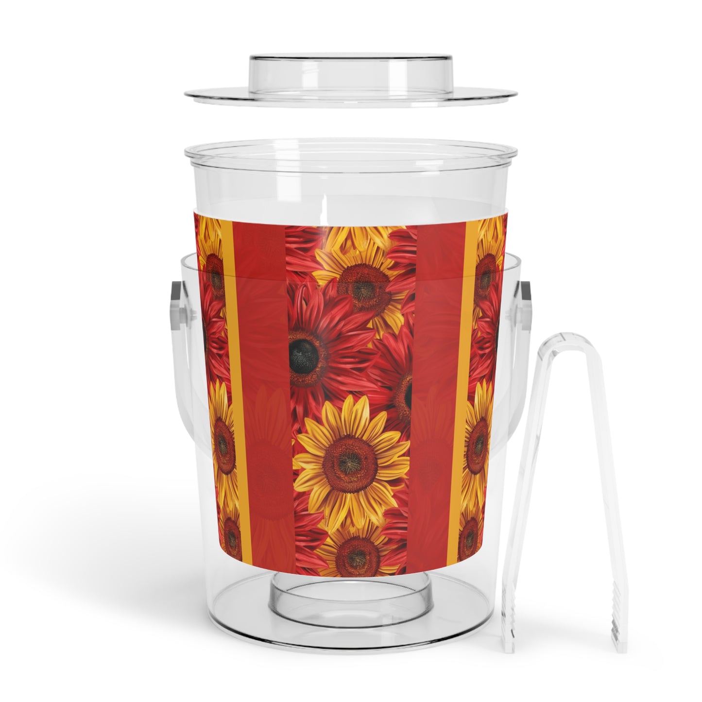 Crimson Gold Ice Bucket with Tongs