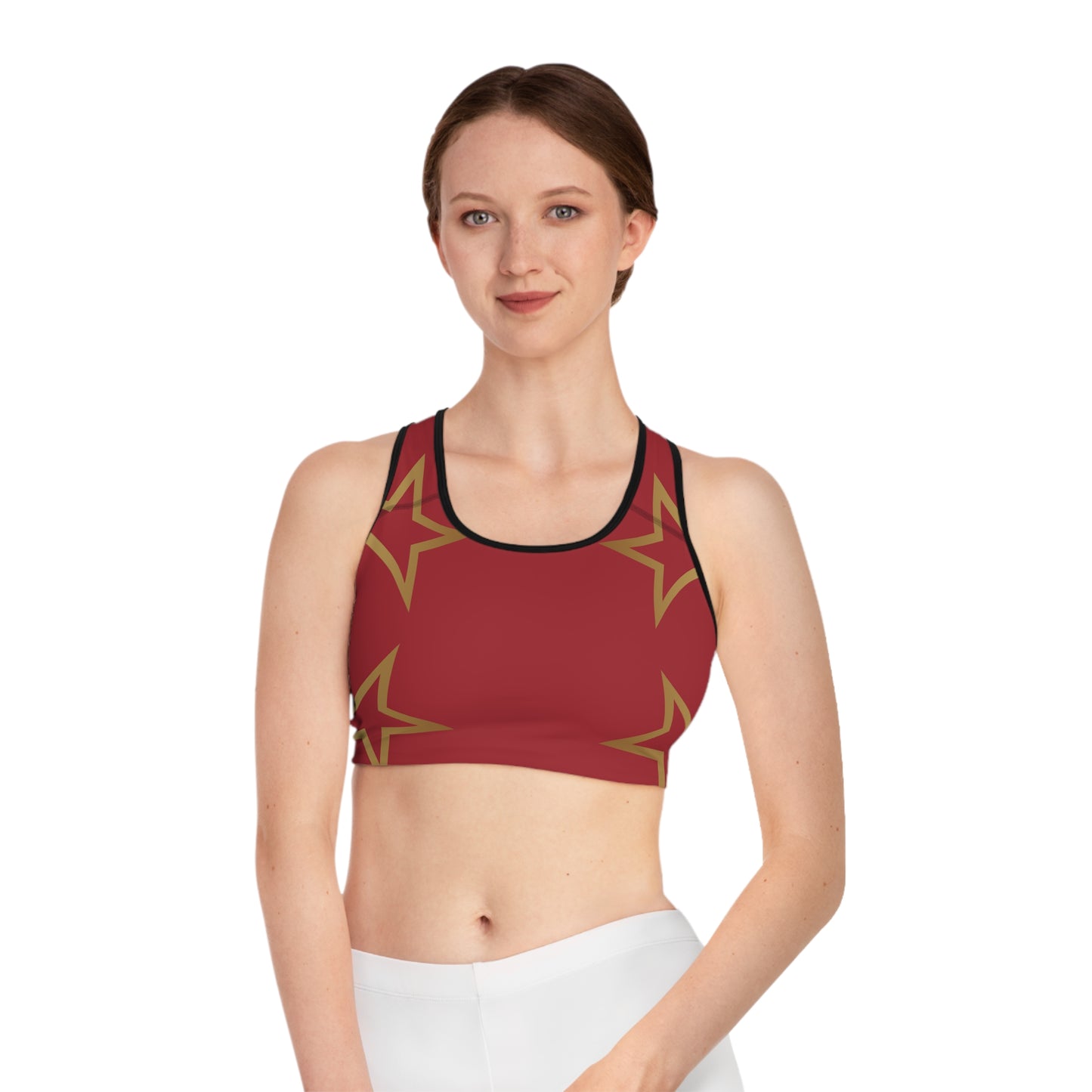 Red with Gold Accents Sports Bra (AOP)