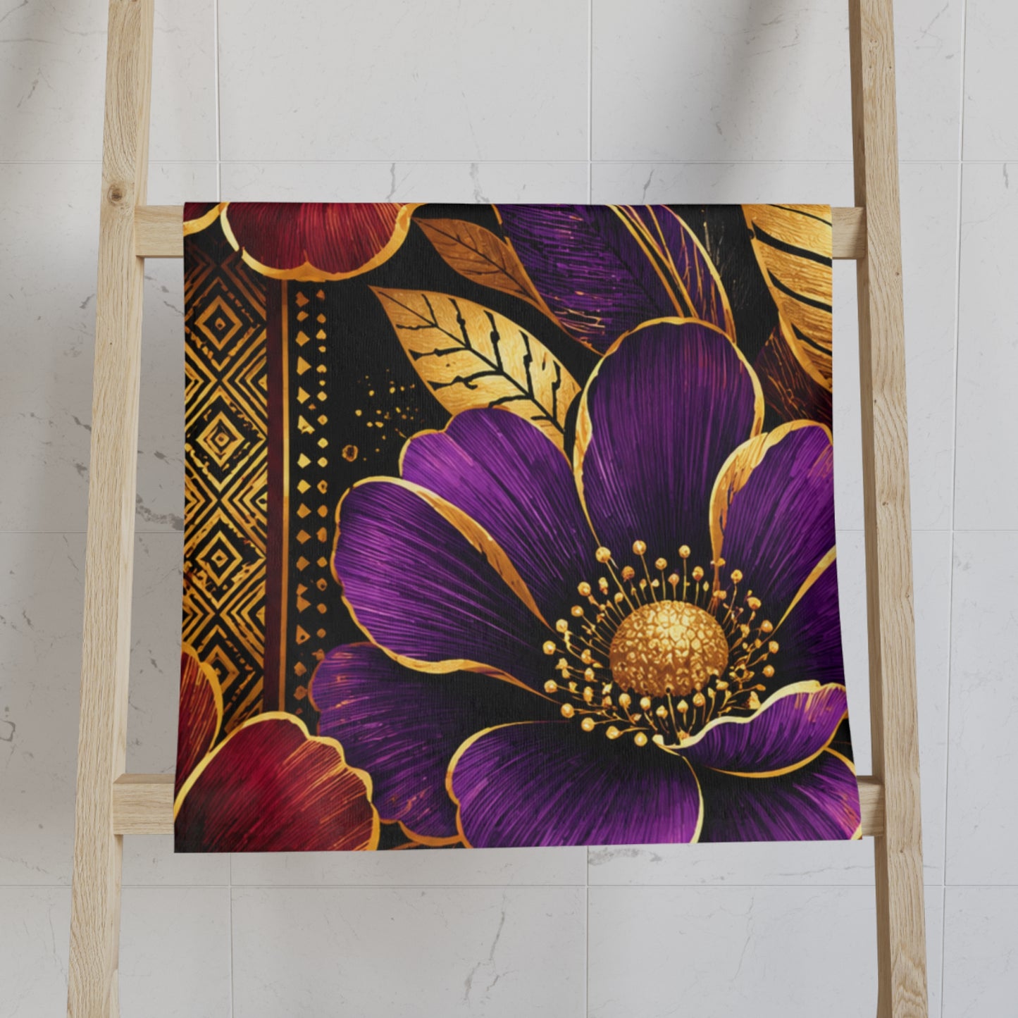 Zuri Garden Luxe Hand Towel — Purple & Burgundy Gold Accent